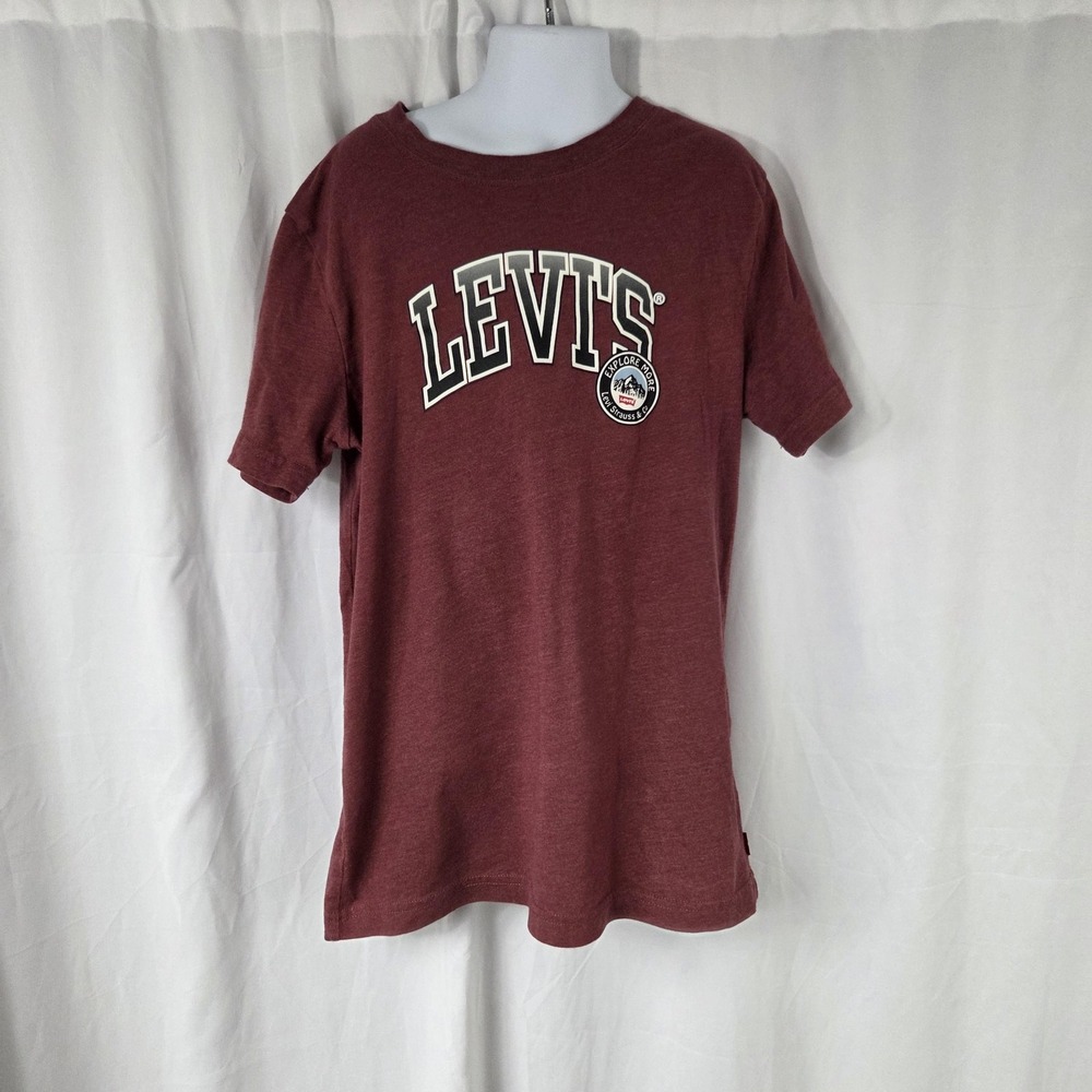 Levis Shirt Kids 10-12 Red Explore More Logo Graphic Short Sleeve Tee Top